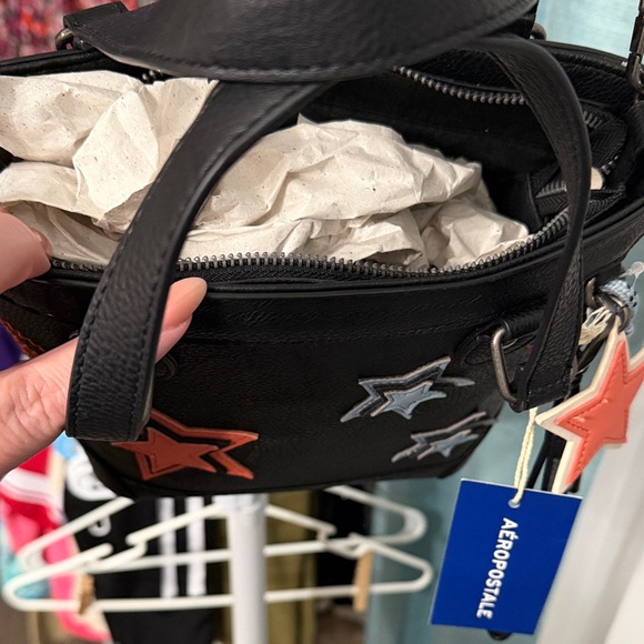 Aeropostale Black Crossbody Bag with Colorful Star Patterns - Picture 3 of 3